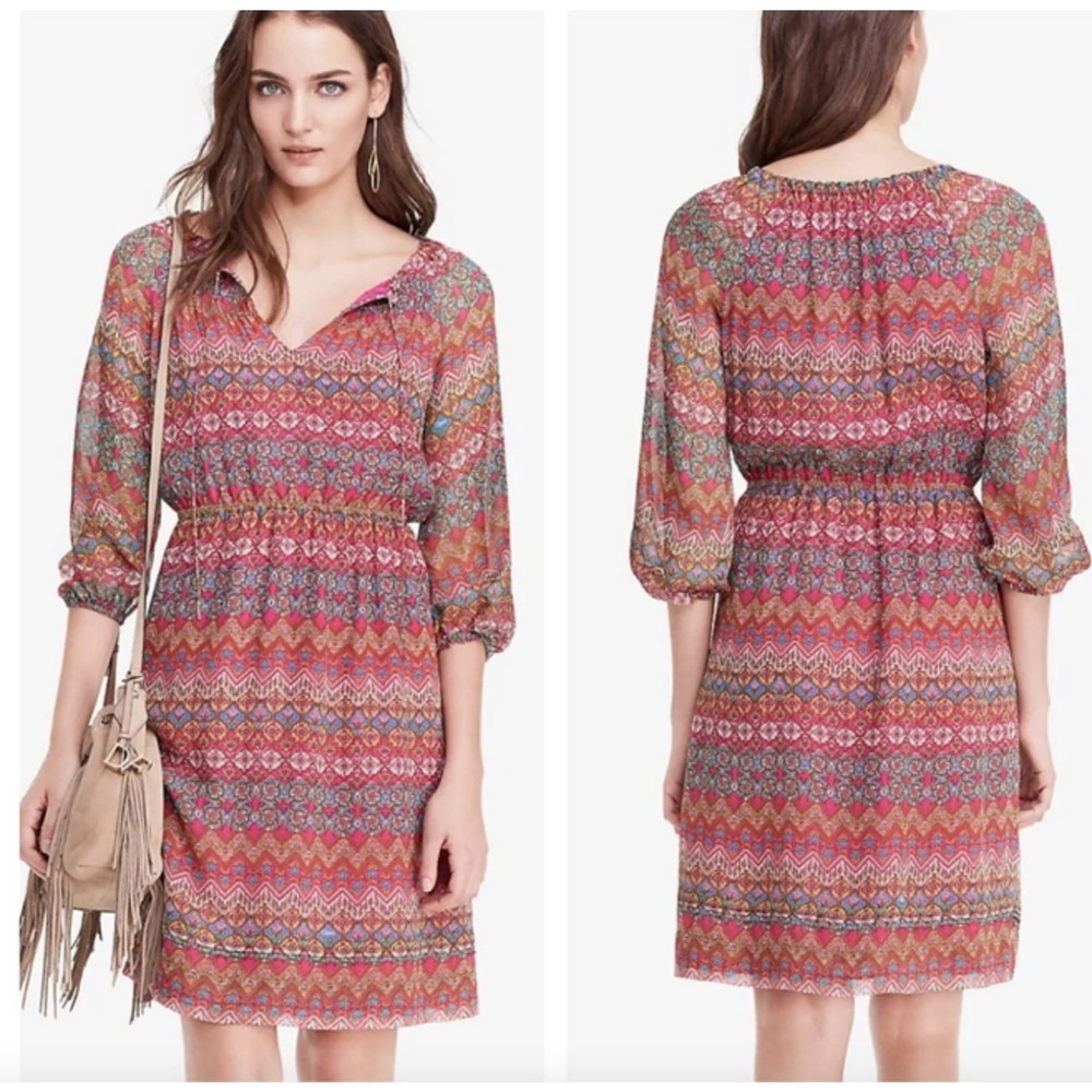 Diane Von Furstenberg Peasant Silk Dress Smocked Multi Floral Parry Sz 12 Womens